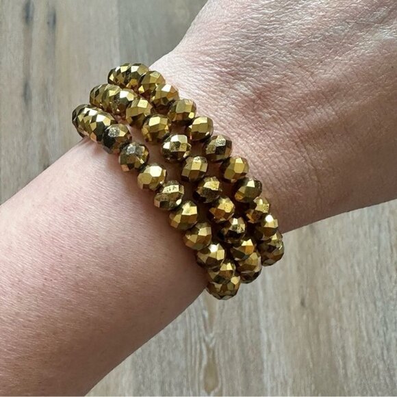 Set of 3 Sparkly Rustic Gold Beaded Stretch Bracelets